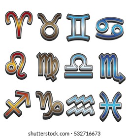 Zodiac Icon Set Clip Art vector illustration sketch.