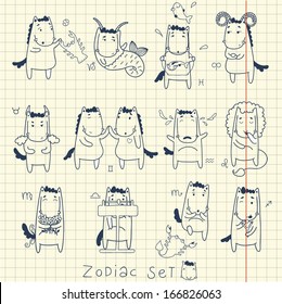 Zodiac icon set. Horoscope with horses. 2014 year blue horse