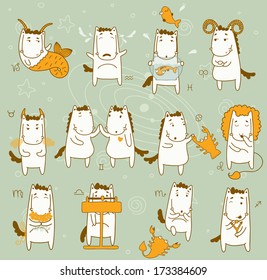 Zodiac icon set with horse. eps 10