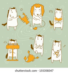 Zodiac icon set. Sagittarius, cancer, leo, libra, virgo, scorpio. Year of the Horse. Eps 10