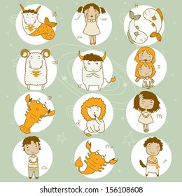 Zodiac icon set. Sagittarius, cancer, leo, libra, virgo, scorpio, ?apricorn, taurus, aquarius, pisces, gemini, aries. 