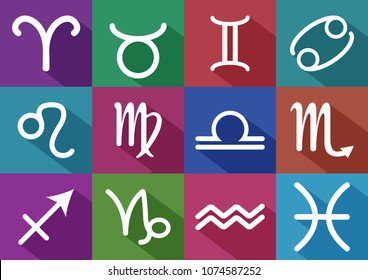 Zodiac icon with star signs. Twelve icons with astrological symbols. Vector illustration