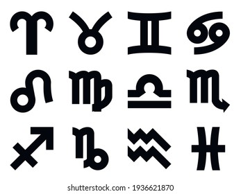 Zodiac icon vector set. Black sign constellation illustration.