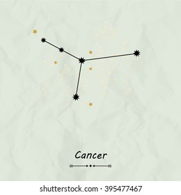 Zodiac icons Cancer with gold star. Background with crumpled paper. Vector illustration/EPS10