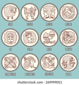 Zodiac icons. Freehand drawing.