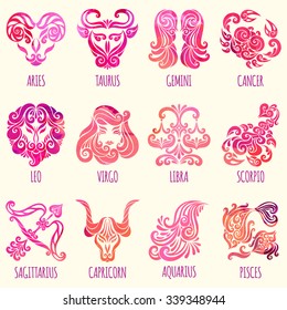 Zodiac icons. Freehand drawing.