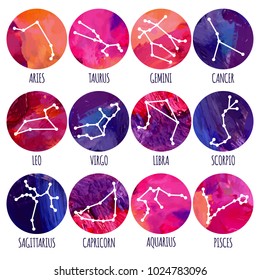 Zodiac icons. Freehand drawing. Can be used for scrapbook, postcards, print, etc.