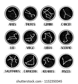 Zodiac icons. Freehand drawing. Can be used for scrapbook, postcards, print, etc.