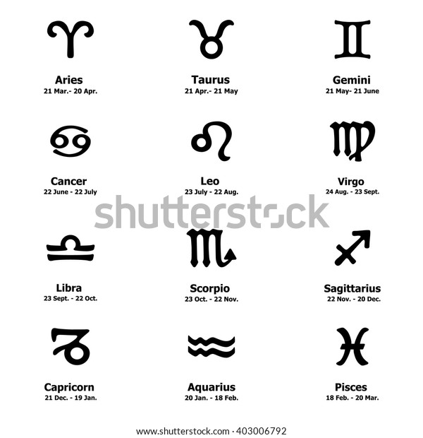 Zodiac Icons Horoscope Set Leo Virgo Scorpio Libra Aquarius Sagittarius Pisces Capricorn Taurus Aries Gemini Cancer Vector Illustration