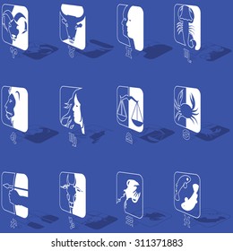 Zodiac icons is placed on its side. blue Background In the form of vector
