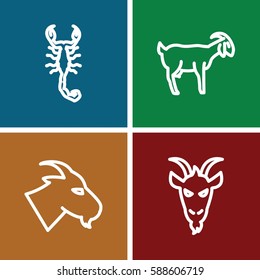 zodiac icons set. Set of 4 zodiac outline icons such as goat