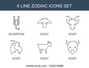 zodiac icons. Set of 6 line zodiac icons included scorpion, goat on . Editable zodiac icons for web, mobile and infographics.