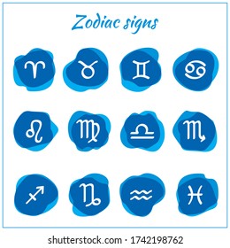 Zodiac icons. Set of hand drawn watercolor brush zodiac signs. Astrological signs isolated on white background