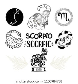 Zodiac icons set. Horoscope collection. Freehand drawing. Scorpio