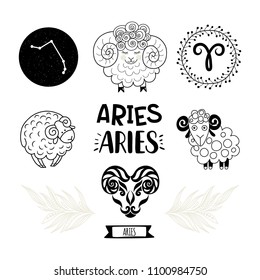 Zodiac icons set. Horoscope collection. Freehand drawing. Aries