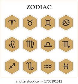 Iconos zoológicos. Conjunto de signos de zodiaco. Signos astrológicos aislados sobre fondo blanco