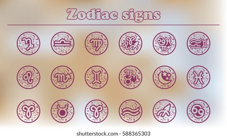 Zodiac icons set. Vector illustration of Zodiac signs collection.