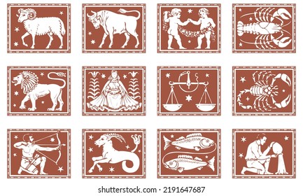 Zodiac Icons Vector Illustration. Astrology Horoscope With Signs
