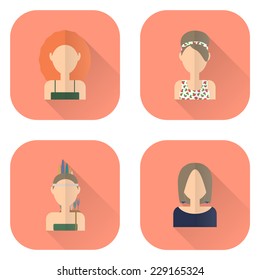 Zodiac icons of women in flat style. Leo, Libra, Virgo, Sagittarius. Set of flat icons