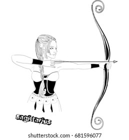 Zodiac illustration of the astrological sign of Sagittarius as a beautiful girls