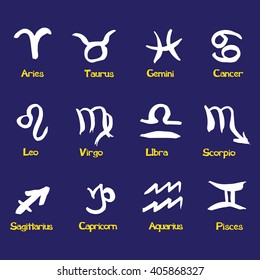Zodiac ink brush hand drawn symbols