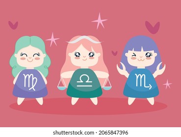 zodiac kawaii characters illustration design