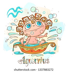 Zodiac for kids. Aquarius sign . Vector illustration.