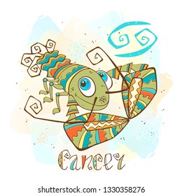 Zodiac for kids. Cancer. Cute style. Vector.