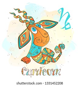 Zodiac for kids. Capricorn. Cute style. Vector.