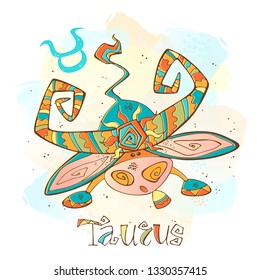 Zodiac for kids. Taurus. Cute style. Vector.