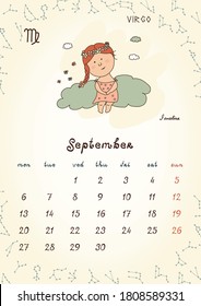 ZODIAC Kids Wall Calendar 2021 - September.  Weeks start with Monday.
