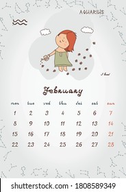 ZODIAC Kids Wall Calendar 2021 - February.  Weeks start with Monday.