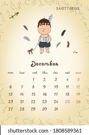 ZODIAC Kids Wall Calendar 2021 - December.  Weeks start with Monday.