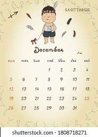 ZODIAC Kids Wall Calendar 2021 - December.  Weeks start with Sunday.