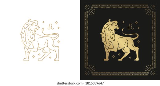 Zodiac leo horoscope sign line art silhouette design vector illustration. Creative decorative elegant linear astrology zodiac leo emblem template for logo or poster decoration.