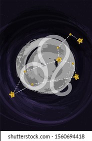 Zodiac Leo sign A4 print poster with constellation symbol. Vector illustration banner. Wall art cosmic print.