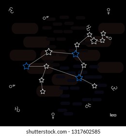 Zodiac leo star constellation line art background. Can be used for fluent design poster, cover, flyer
