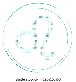 The zodiac leo symbol filled with teal dots. Pointillism style. Vector illustration on white background