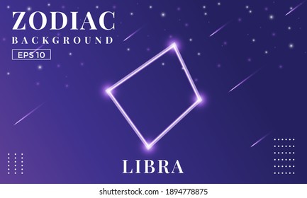 Zodiac Libra background at night with beautiful shooting star and stars ornaments. Perfect for copybook brochures, school books, Notebook paper, book, magazine template.