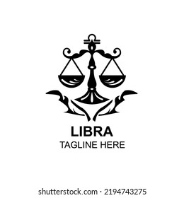 Zodiac libra horoscope astrology logo vector in black and white silhouette modern design. Elegant symbol and aesthetic icon template.
