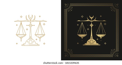 Zodiac libra horoscope sign line art silhouette design vector illustration. Creative decorative elegant linear astrology zodiac libra emblem template for logo or poster decoration.