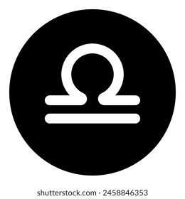 A zodiac libra symbol in the center. Isolated white symbol in black circle. Vector illustration on white background