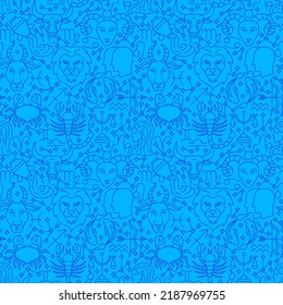 Zodiac Line Seamless Pattern. Vector Illustration of Outline Background.