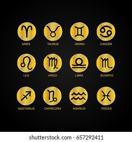 zodiac logo and icon isolated on gold background, horoscope symbol