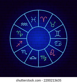 Zodiac Neon Circle. Vector Illustration of Horoscope Promotion.
