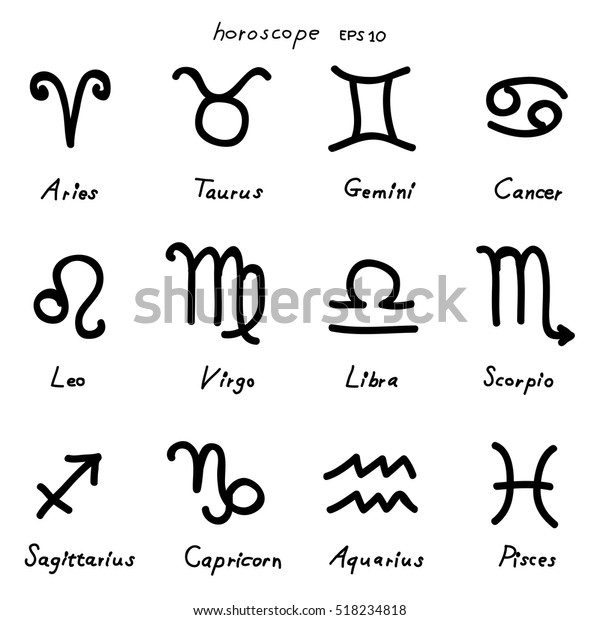 Zodiac Outline Doodles Stylized Sign Horoscope Stock Vector (Royalty ...