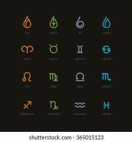 zodiac outline stylized signs vector design template horoscope icons nature elements line icon art