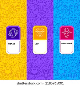 Zodiac Package Labels. Vector Illustration of Outline Design.