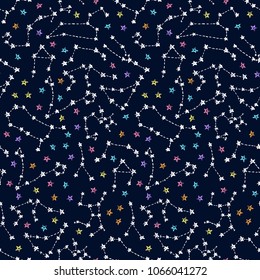 Zodiac pattern. Constellations doodles background. Zodiac signs. Stars sketch. Cosmic. Space. Virgo. Aquarius. Libra. Capricorn. Aries. Gemini. Pisces. Cancer. Scorpio. Leo. Taurus. Sagittarius.
