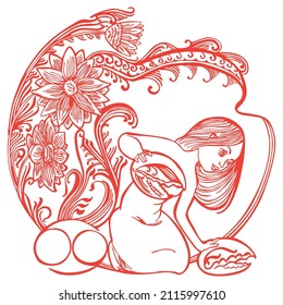 Zodiac in pattern with flower